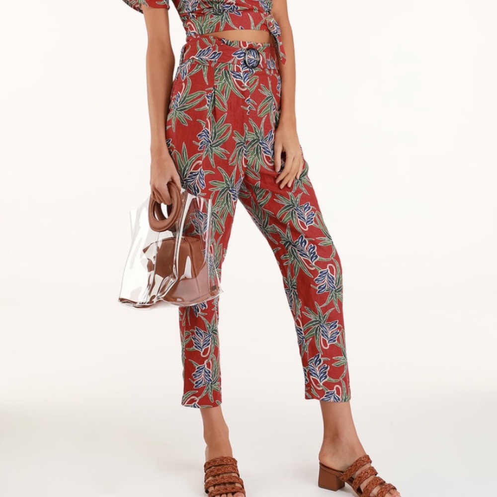 NWT Moon River Cyrus Floral Print Belted Trouser Pant